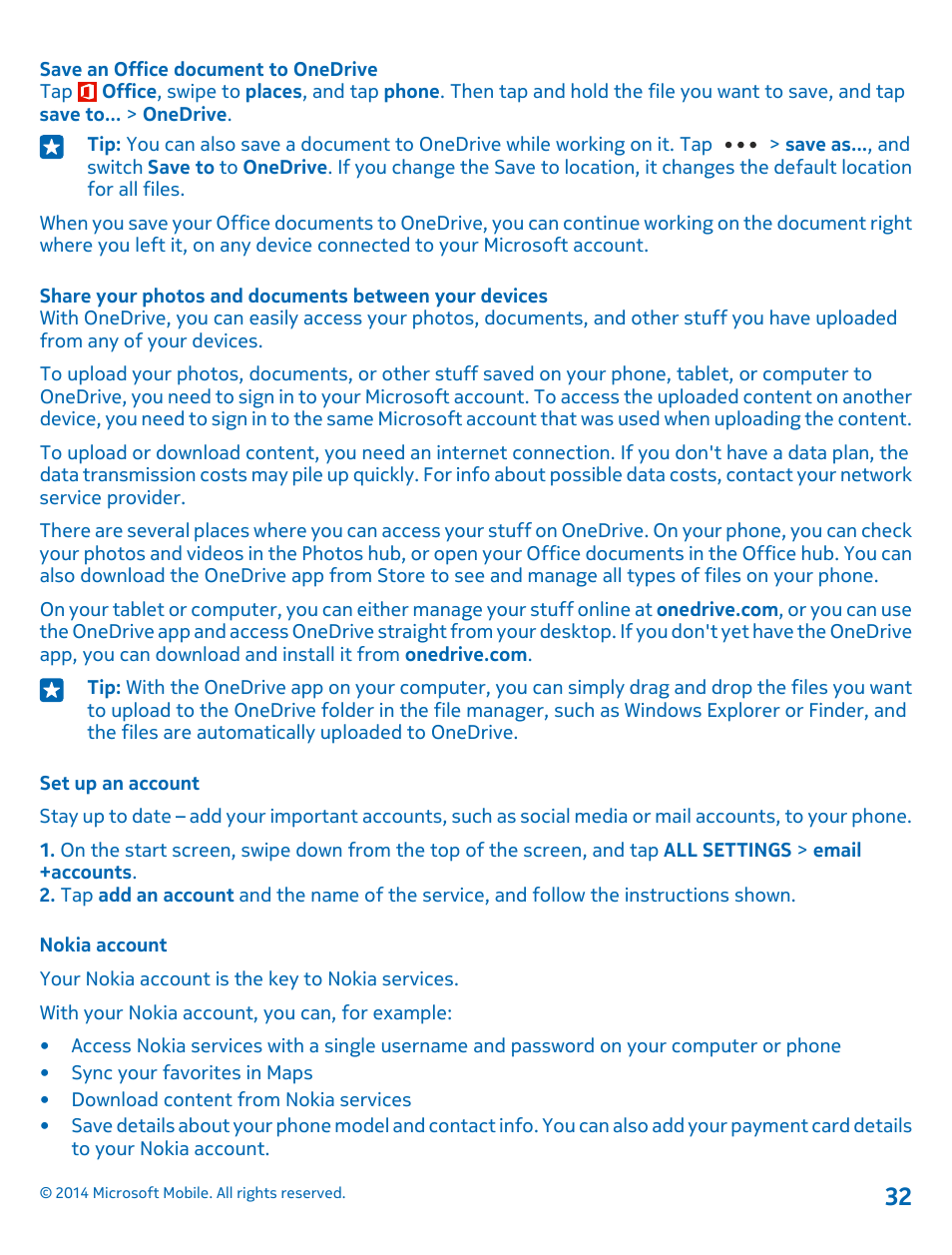 Set up an account, Nokia account | Nokia Lumia 520 User Manual | Page 32 / 113
