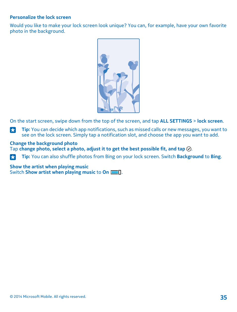 Personalize the lock screen | Nokia Lumia 520 User Manual | Page 35 / 113