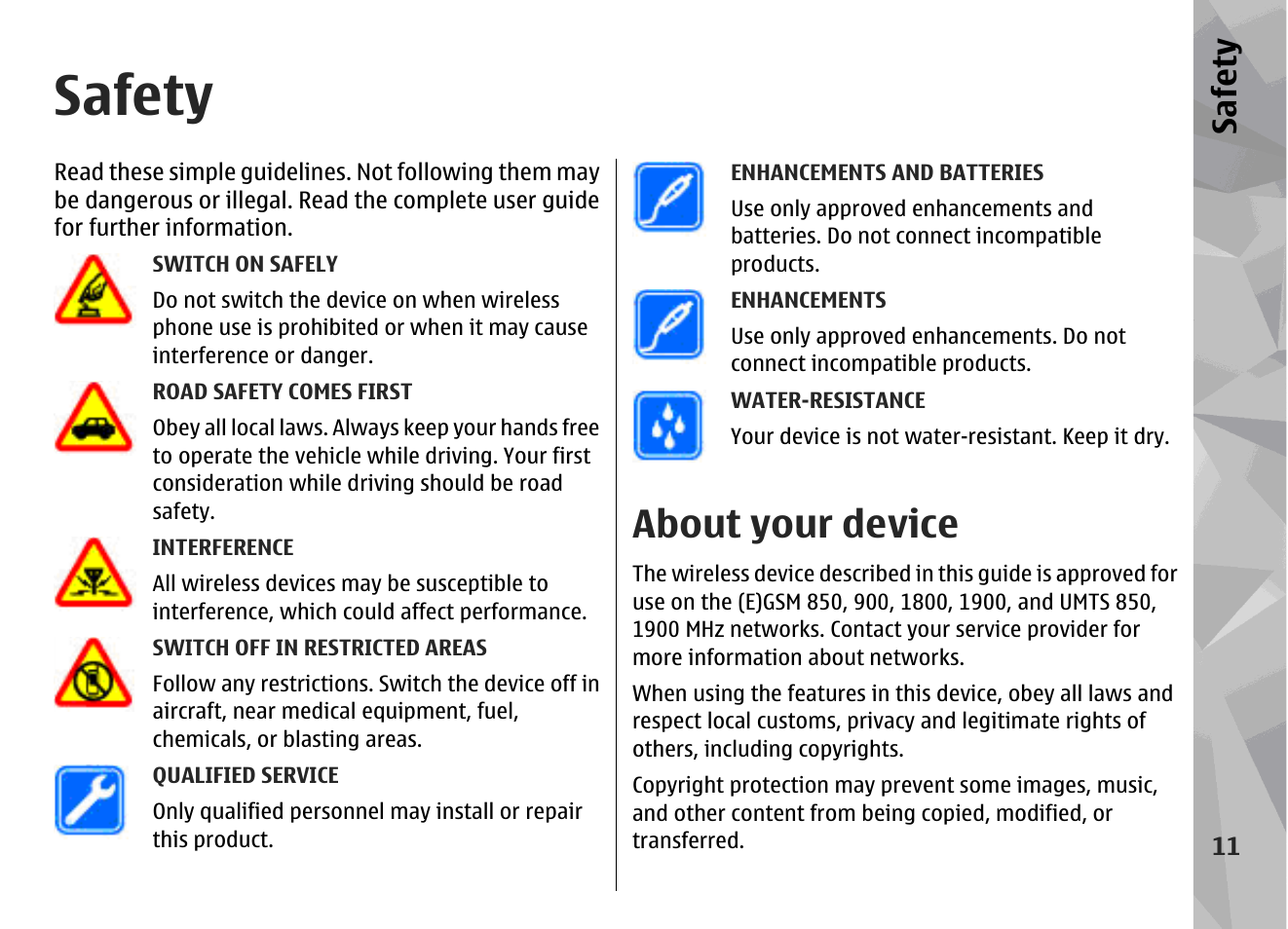 Safety, About your device, Safet y | Nokia N79 User Manual | Page 11 / 398