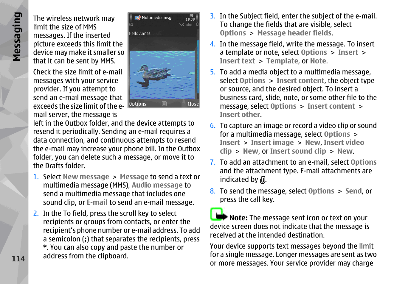 Messaging | Nokia N79 User Manual | Page 114 / 398