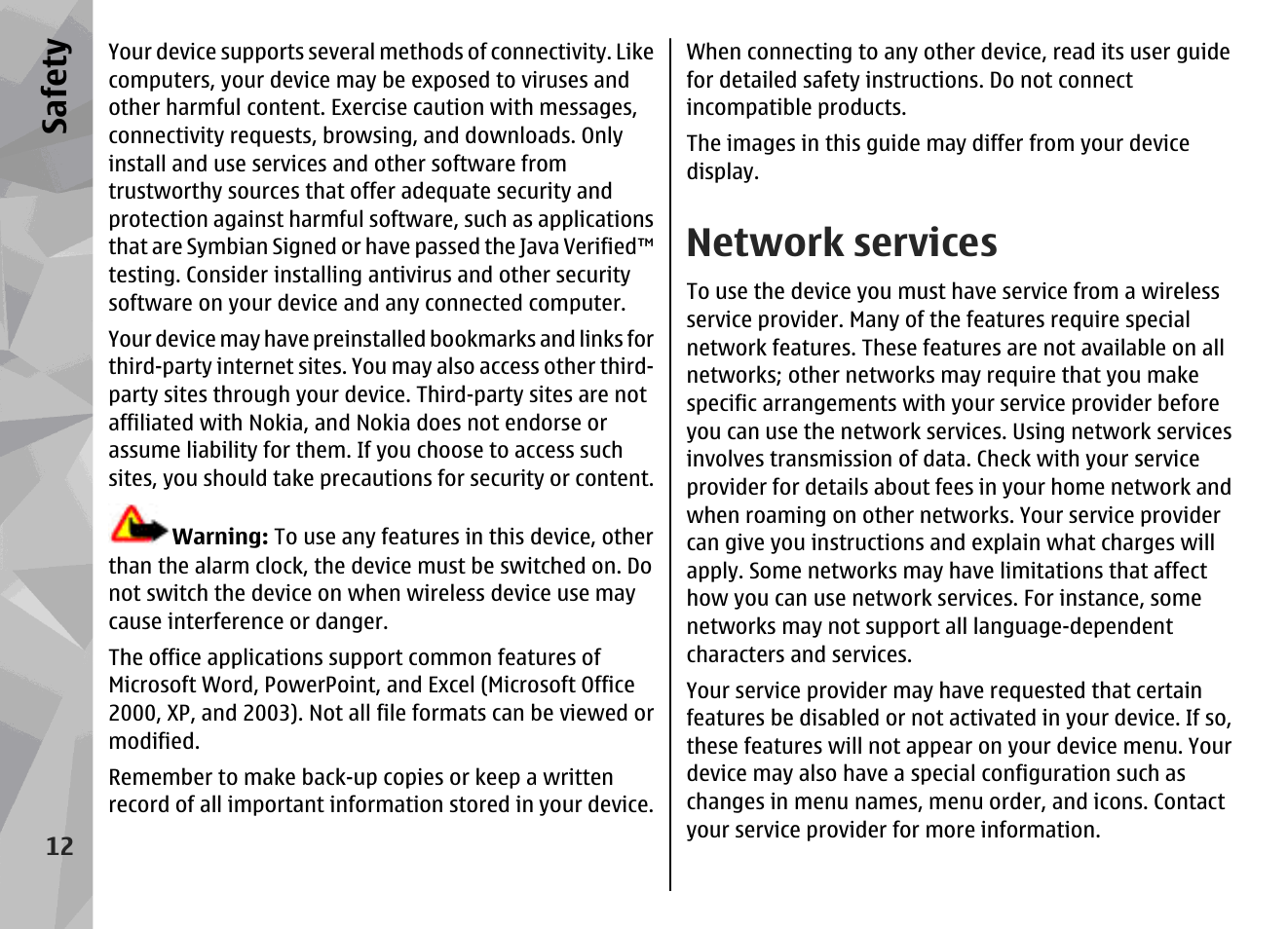 Network services, Safet y | Nokia N79 User Manual | Page 12 / 398
