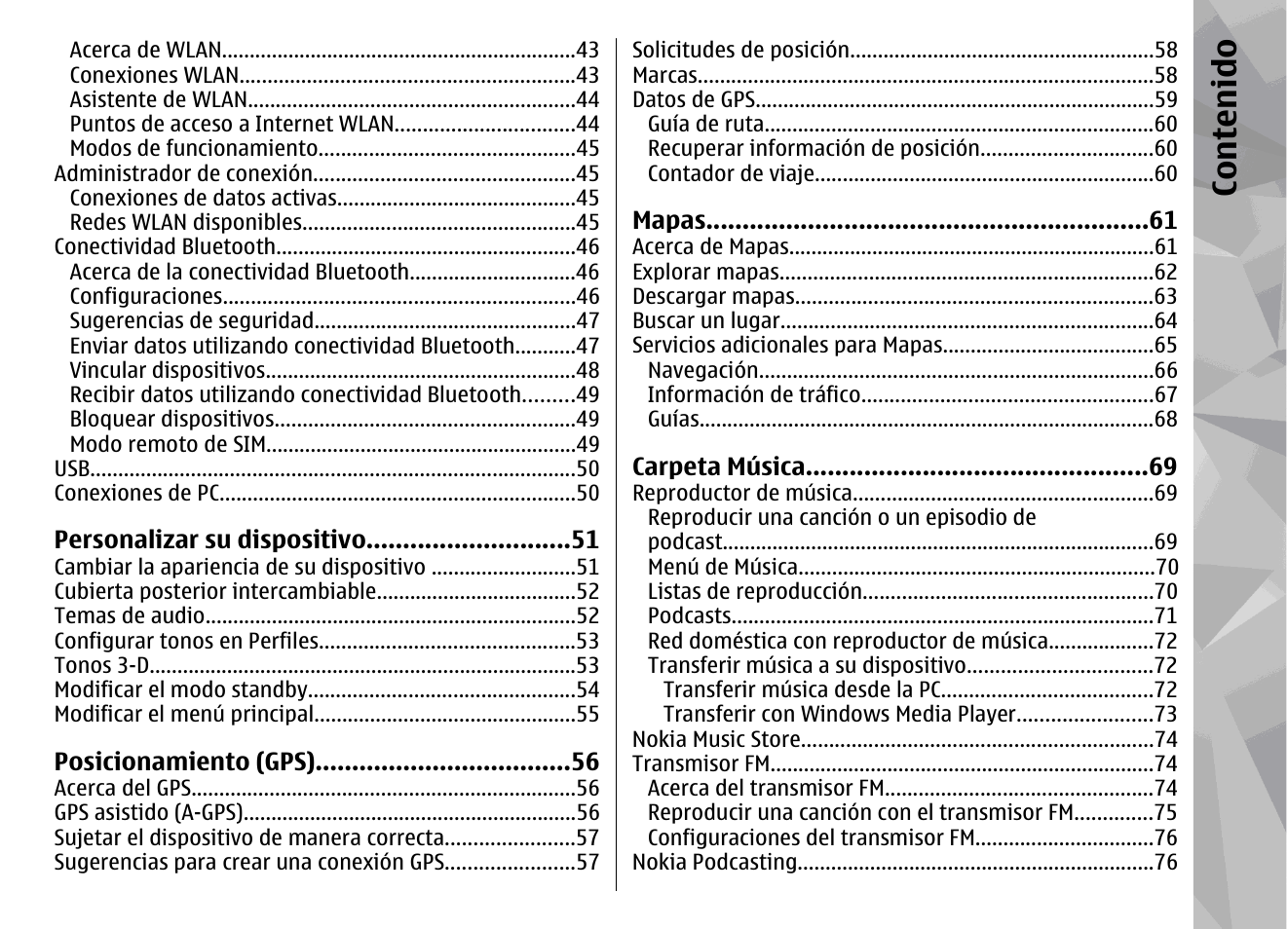 Co nte nido | Nokia N79 User Manual | Page 191 / 398