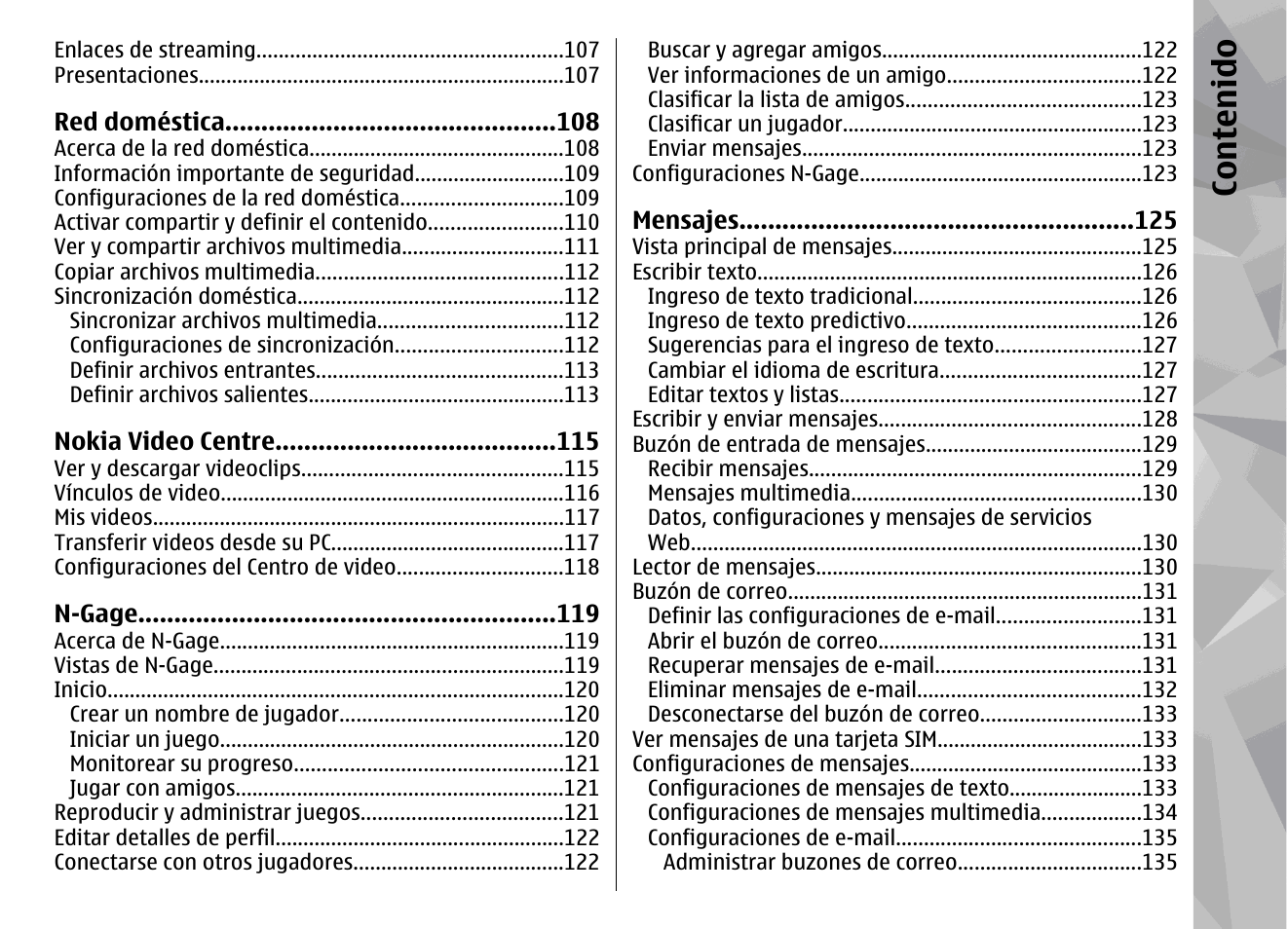Co nte nido | Nokia N79 User Manual | Page 193 / 398