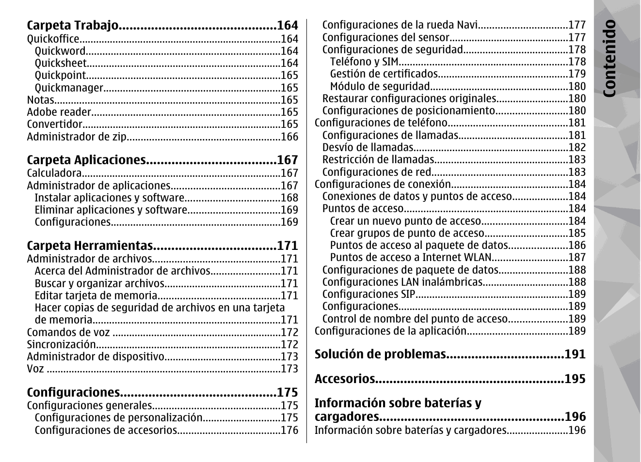 Co nte nido | Nokia N79 User Manual | Page 195 / 398