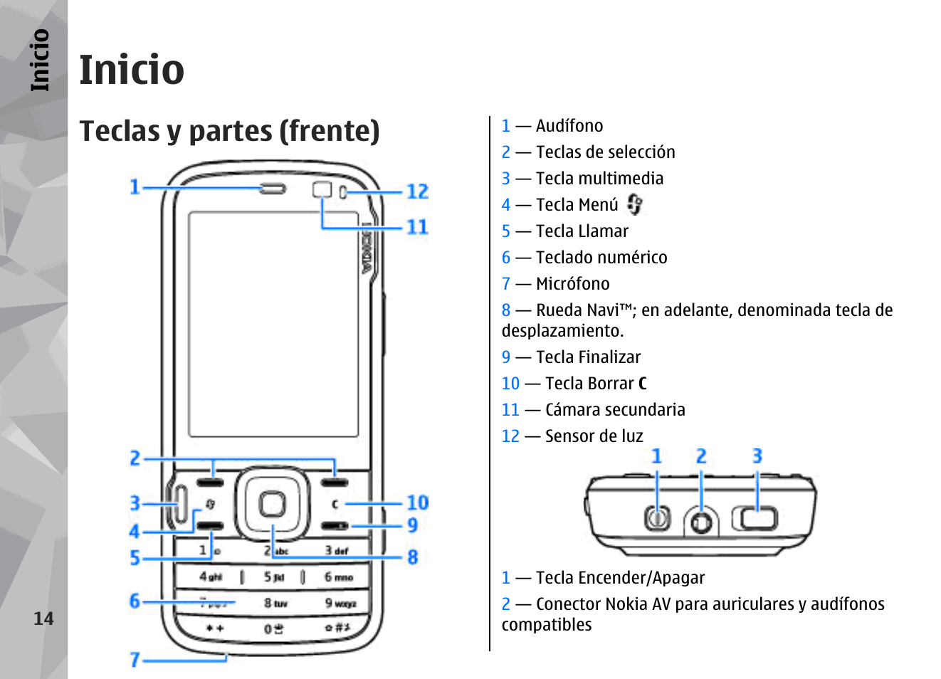 Inicio, Teclas y partes (frente) | Nokia N79 User Manual | Page 200 / 398
