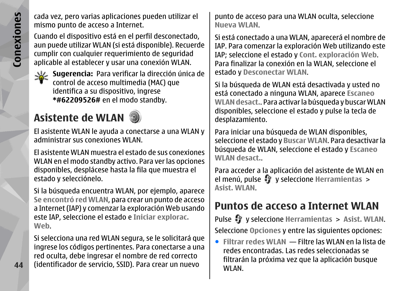 Asistente de wlan, Puntos de acceso a internet wlan, Conexiones | Nokia N79 User Manual | Page 230 / 398