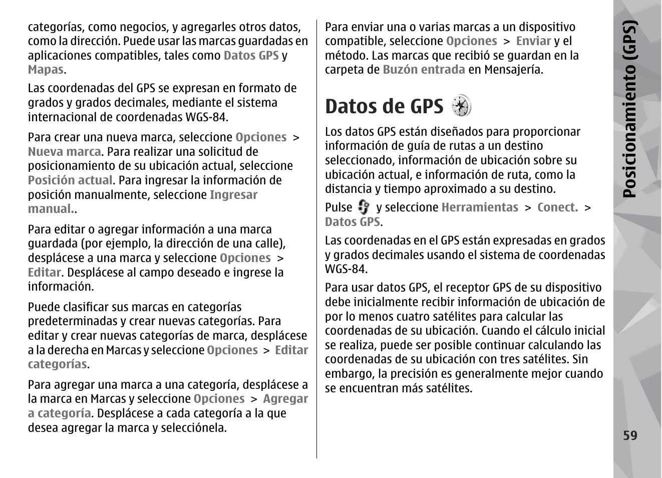 Datos de gps, Posicionamiento (gps) | Nokia N79 User Manual | Page 245 / 398