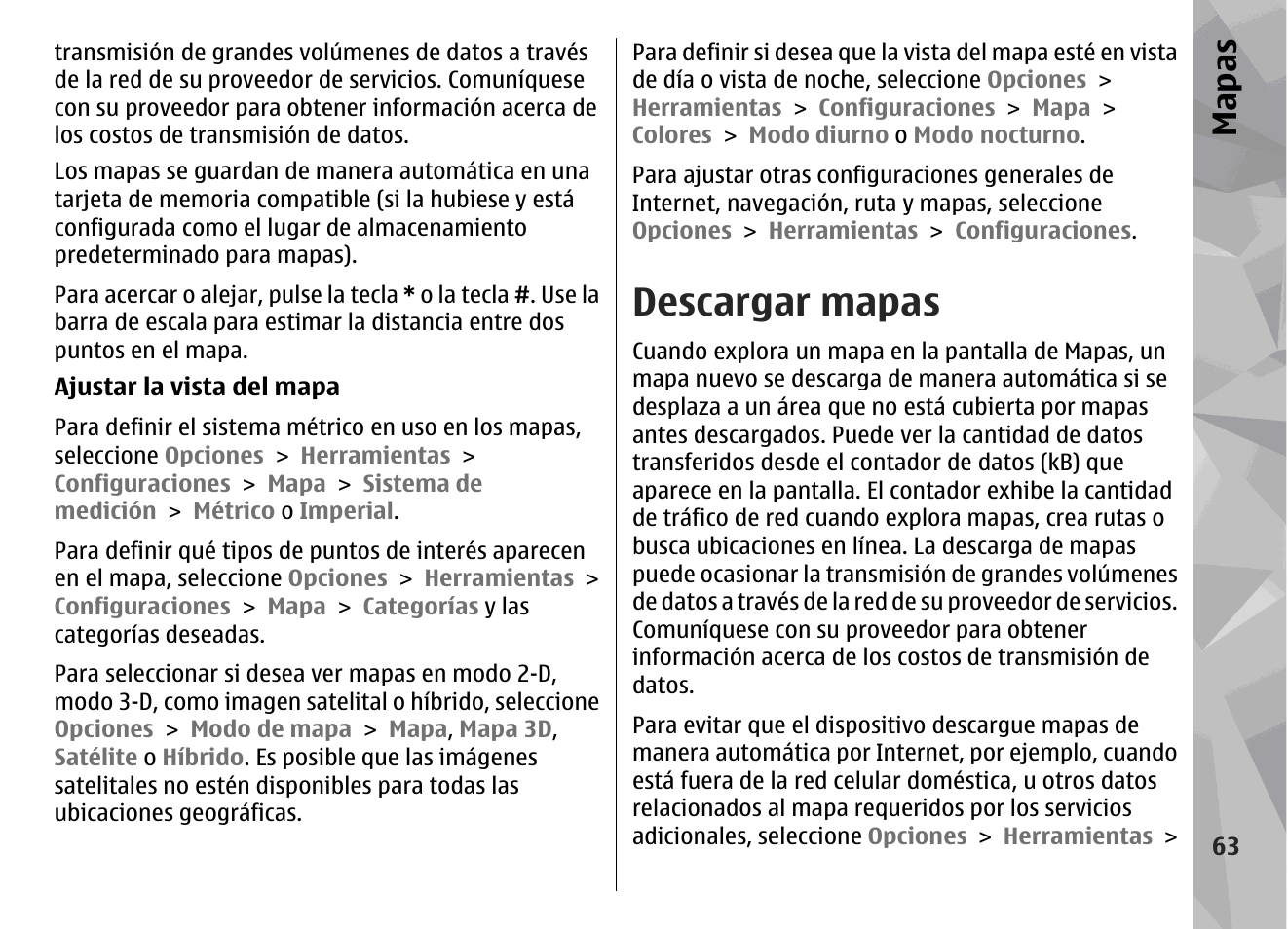 Descargar mapas, Consulte, Descargar mapas", pág. 63 | Mapas | Nokia N79 User Manual | Page 249 / 398