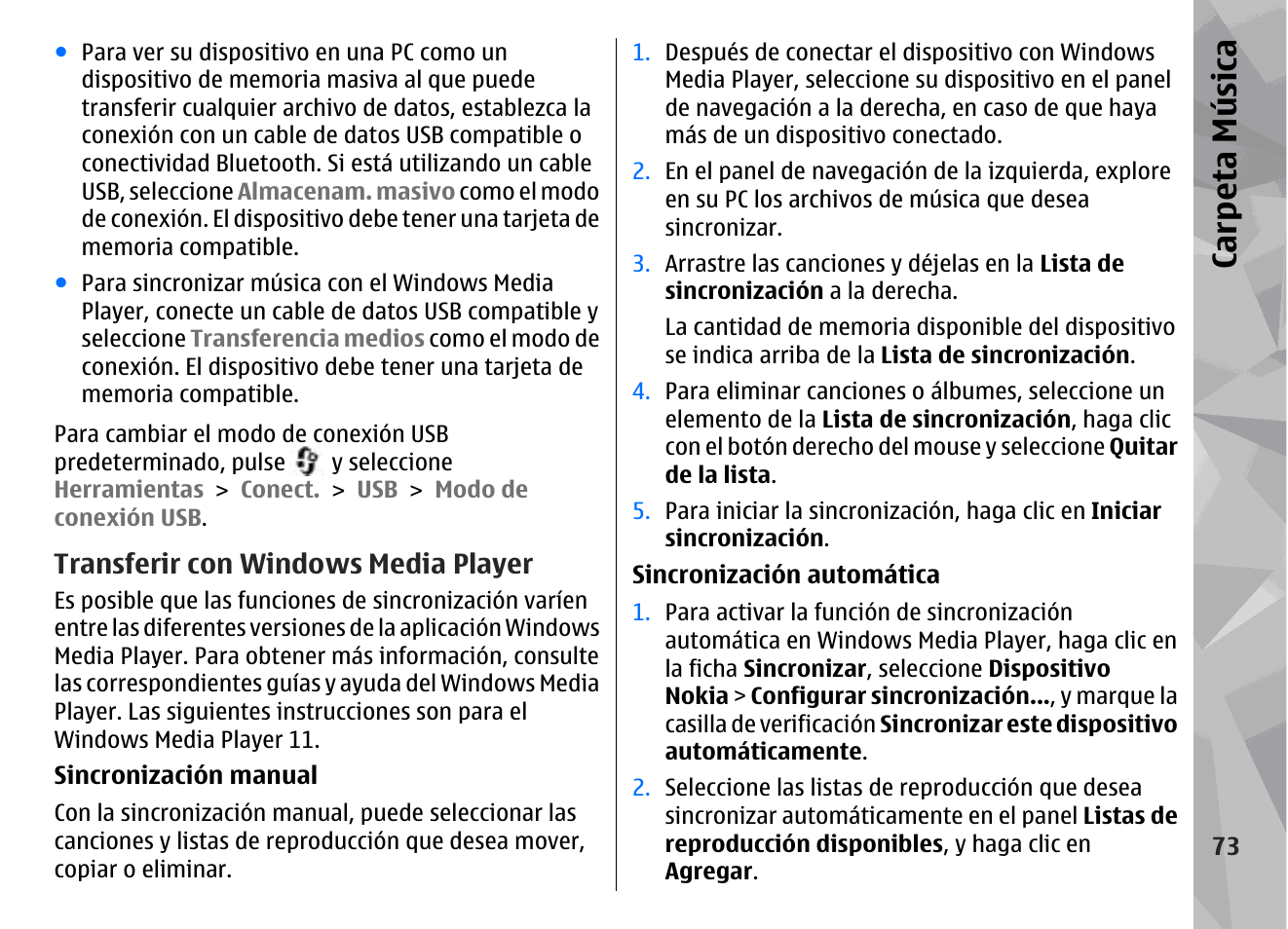 Transferir con windows media player, Carp eta música | Nokia N79 User Manual | Page 259 / 398