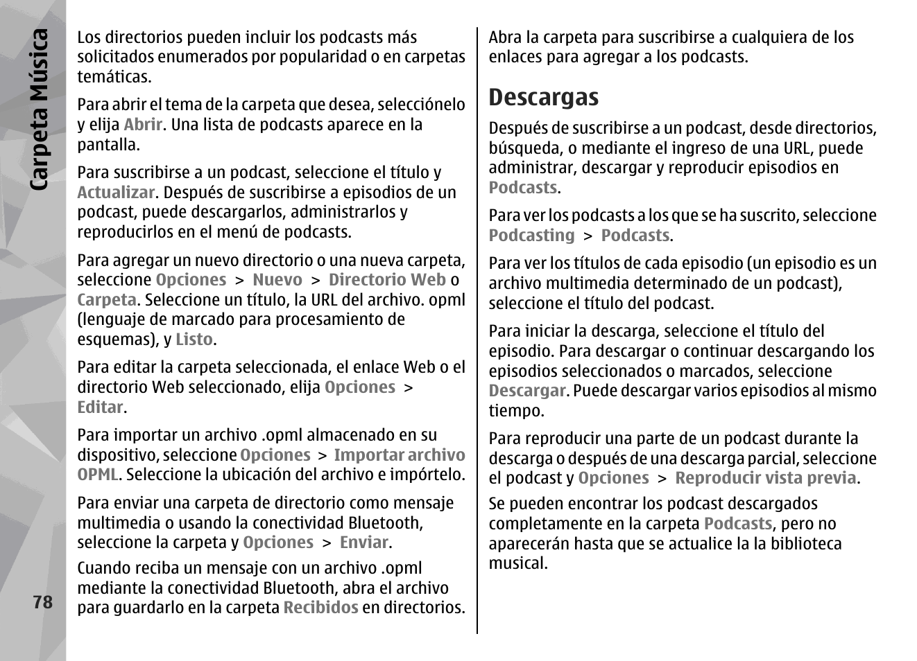 Descargas, Carp eta música | Nokia N79 User Manual | Page 264 / 398