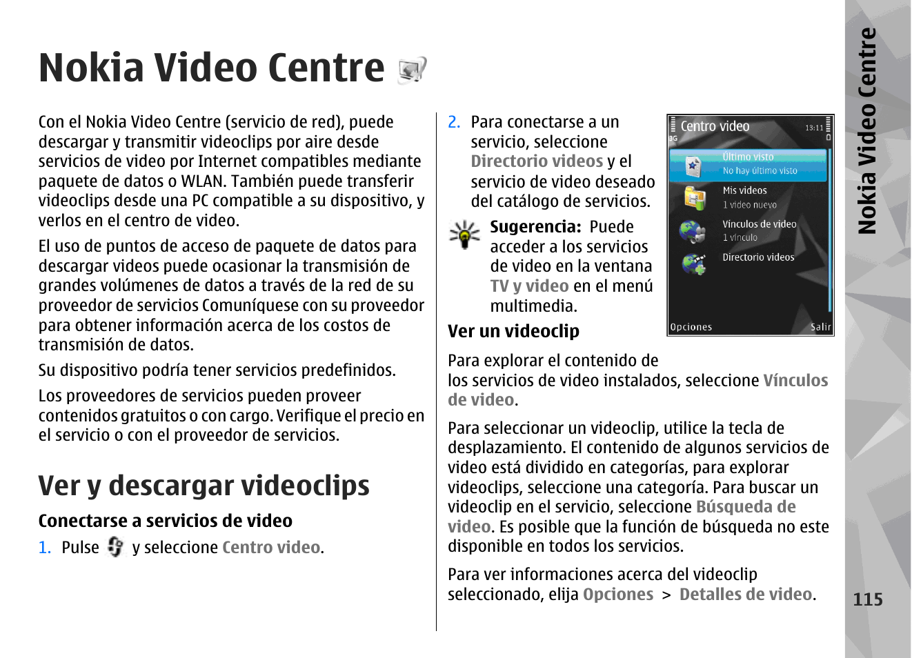 Nokia video centre, Ver y descargar videoclips | Nokia N79 User Manual | Page 301 / 398