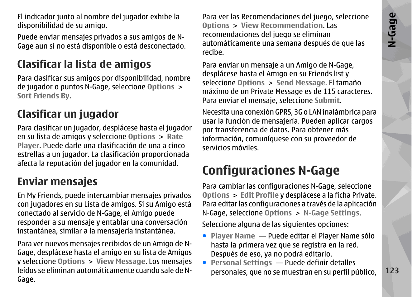 Clasificar la lista de amigos, Clasificar un jugador, Enviar mensajes | Configuraciones n-gage, N-gage | Nokia N79 User Manual | Page 309 / 398