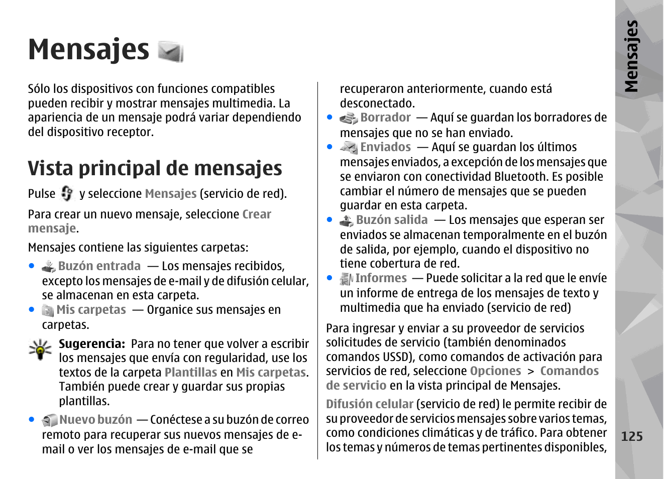 Mensajes, Vista principal de mensajes | Nokia N79 User Manual | Page 311 / 398