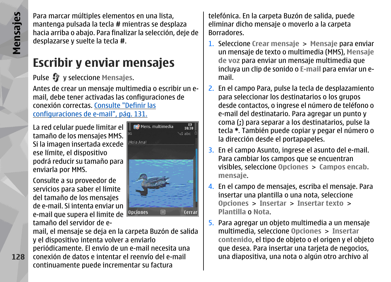 Escribir y enviar mensajes, Consulte "escribir y enviar, Mensajes", pág. 128 | Mensajes | Nokia N79 User Manual | Page 314 / 398