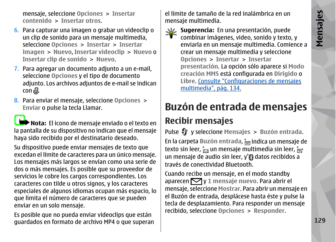 Buzón de entrada de mensajes, Recibir mensajes, Mensajes | Nokia N79 User Manual | Page 315 / 398