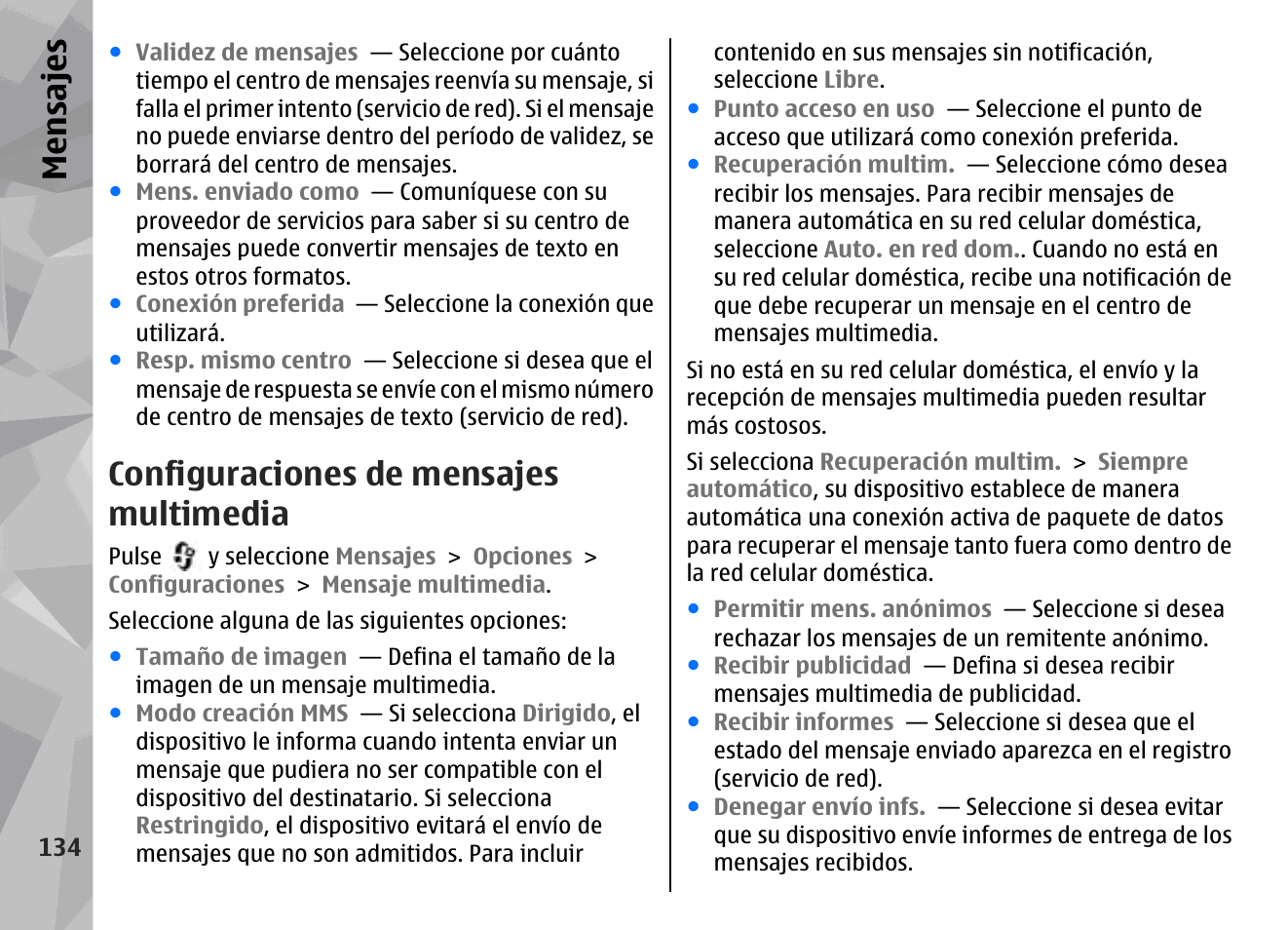 Configuraciones de mensajes multimedia, Mensajes | Nokia N79 User Manual | Page 320 / 398
