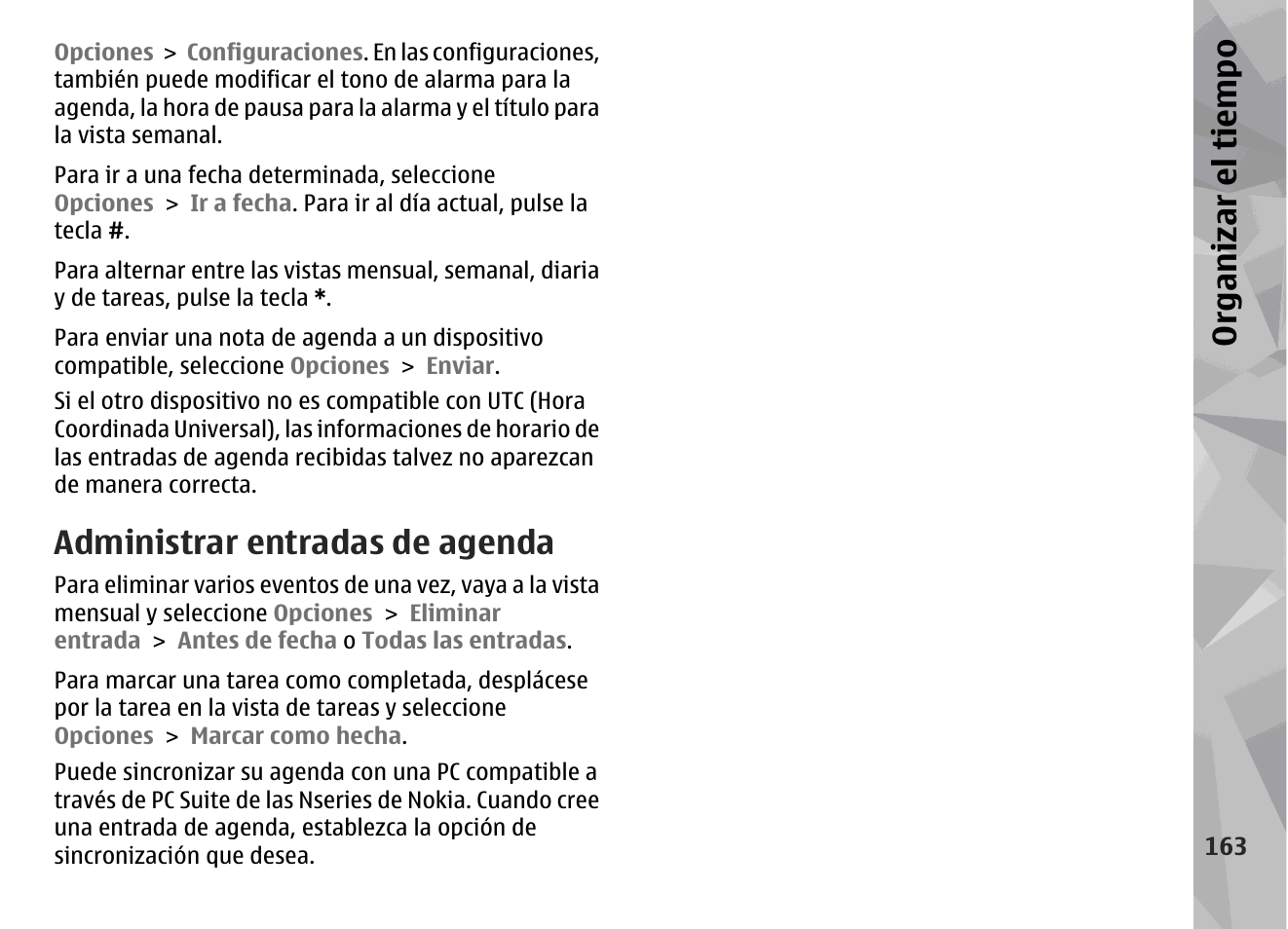 Administrar entradas de agenda, Org an izar el ti empo | Nokia N79 User Manual | Page 349 / 398