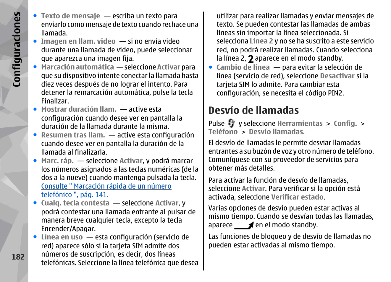 Desvío de llamadas, Configuraciones | Nokia N79 User Manual | Page 368 / 398