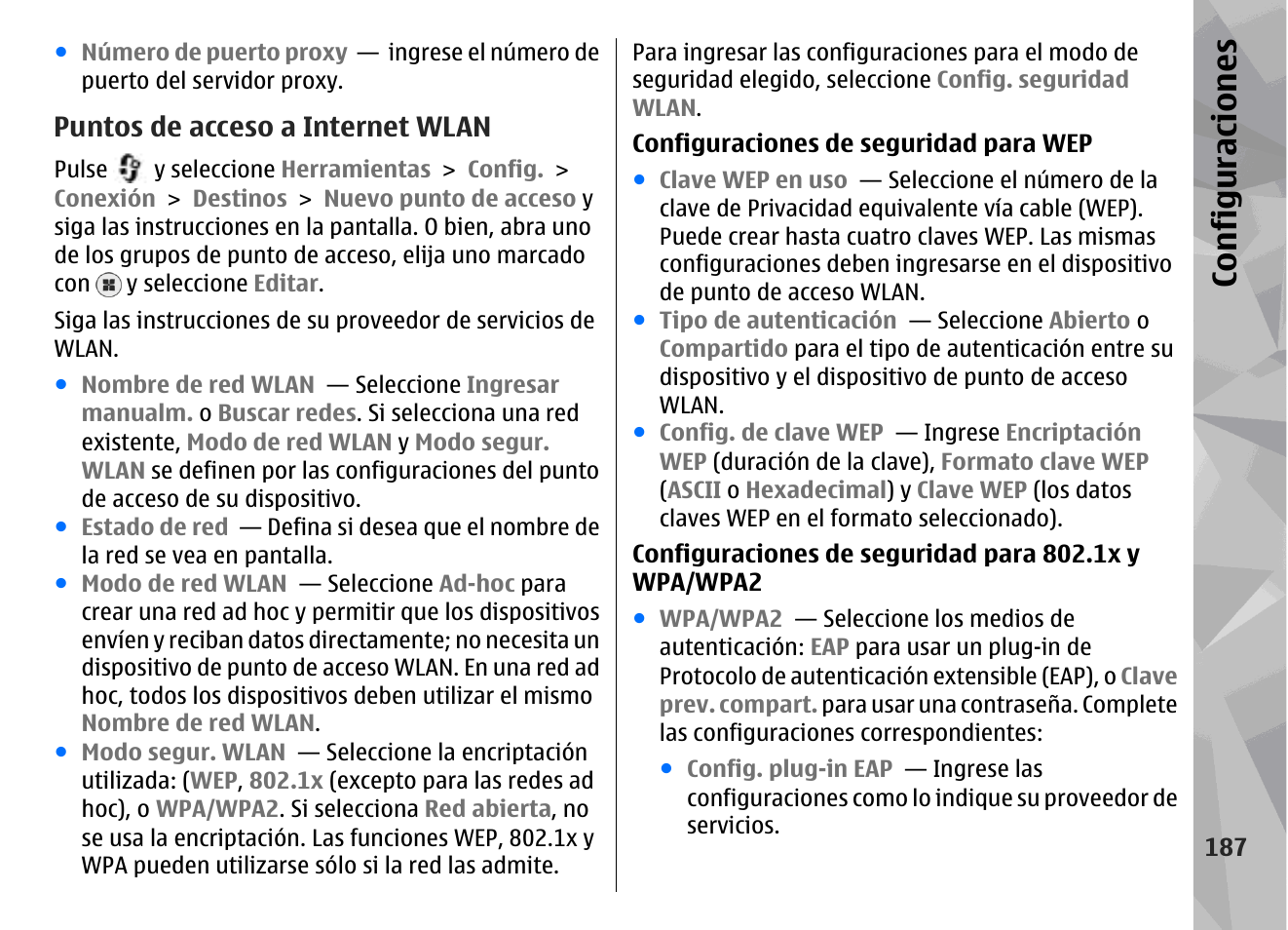 Puntos de acceso a internet wlan, Configuraciones | Nokia N79 User Manual | Page 373 / 398