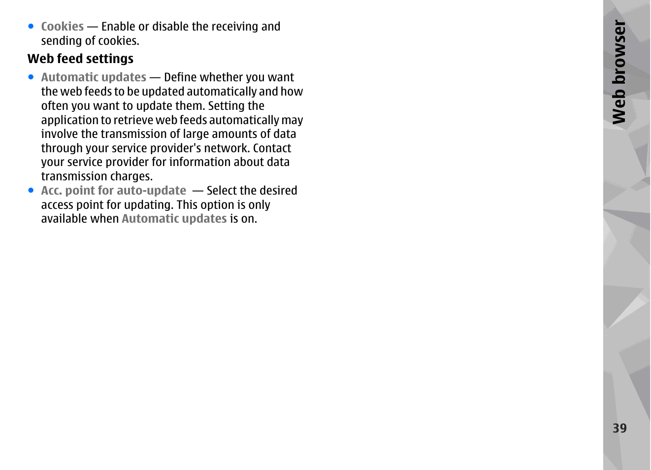 Web browser | Nokia N79 User Manual | Page 39 / 398