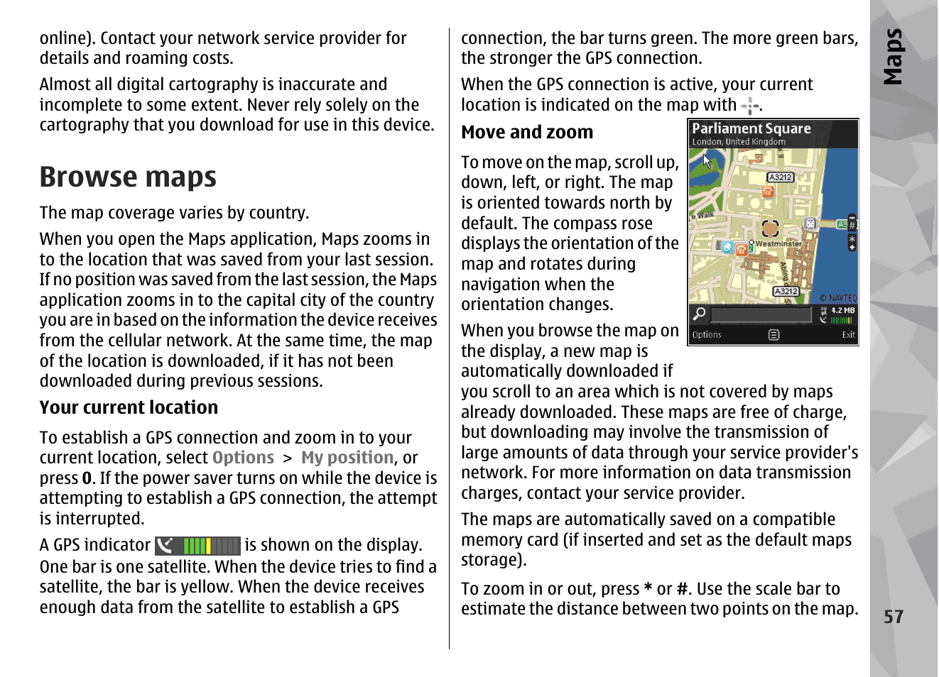 Browse maps, Maps | Nokia N79 User Manual | Page 57 / 398