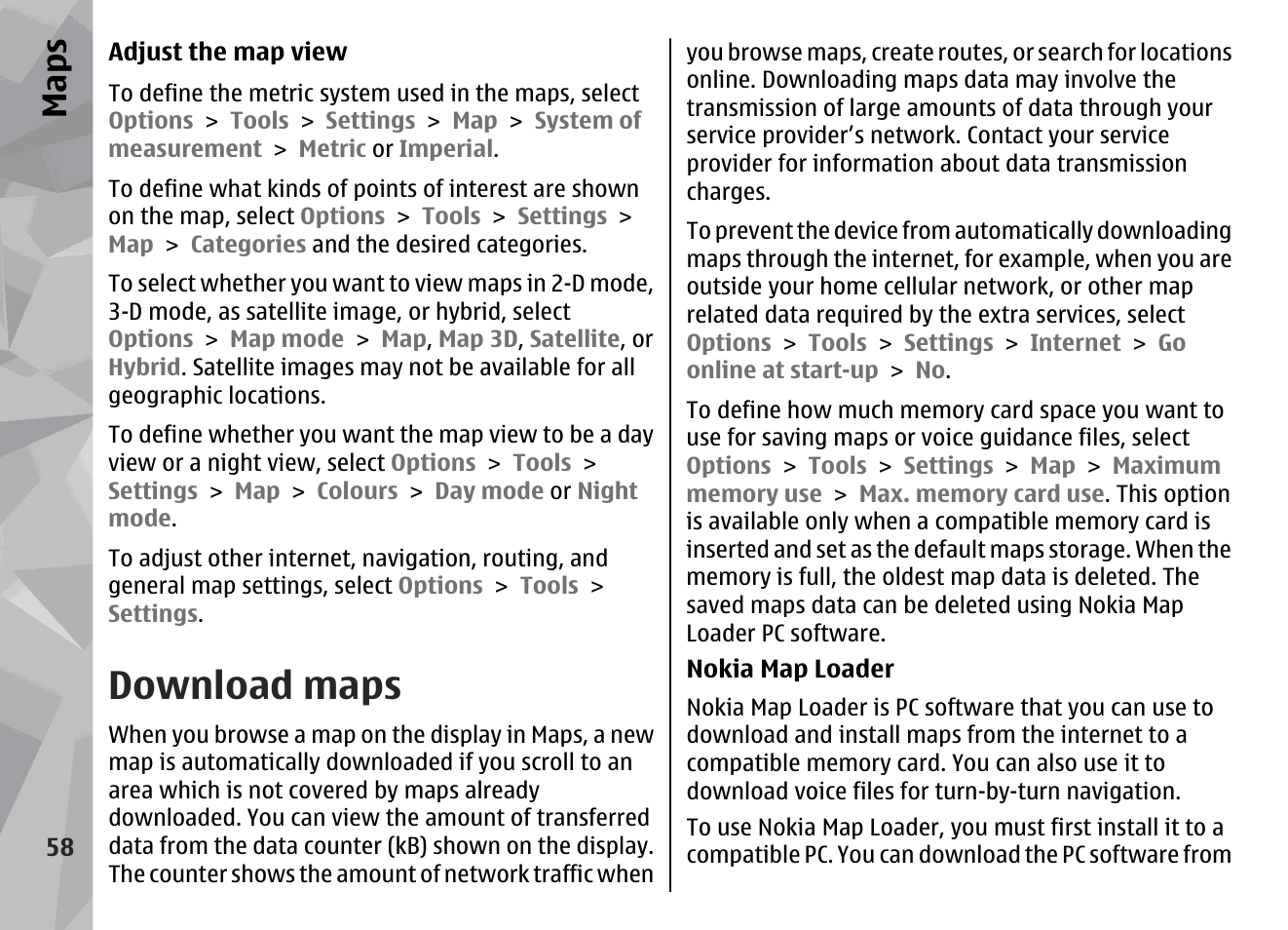 Download maps, Software, See "download | Maps", p. 58, Maps | Nokia N79 User Manual | Page 58 / 398