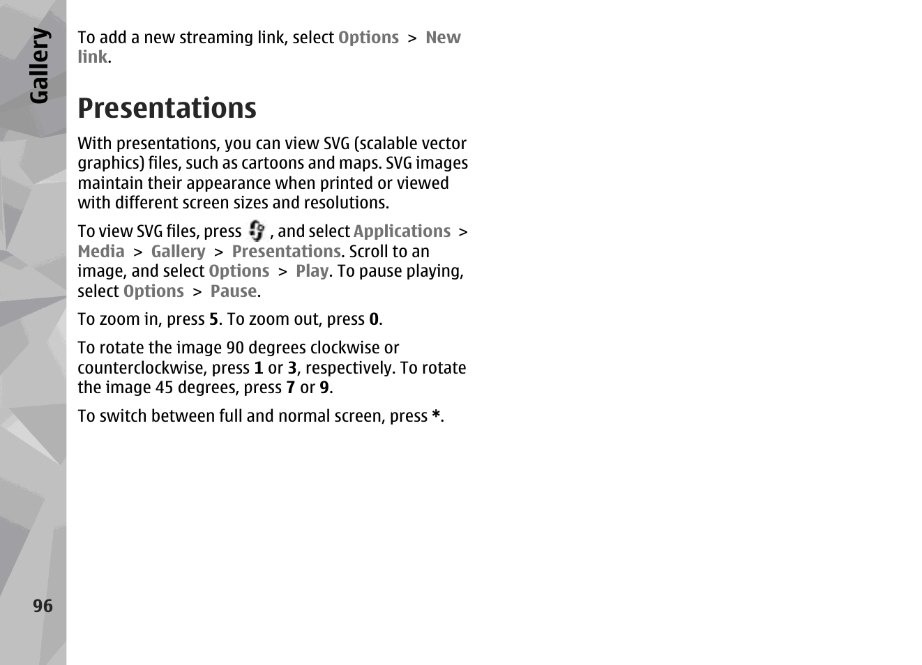 Presentations, Gallery | Nokia N79 User Manual | Page 96 / 398