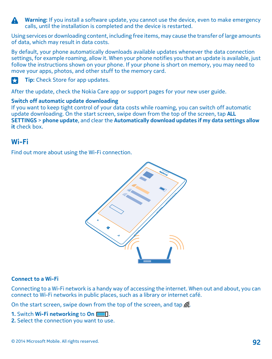 Wi-fi, Connect to a wi-fi | Nokia Lumia 520 User Manual | Page 92 / 108