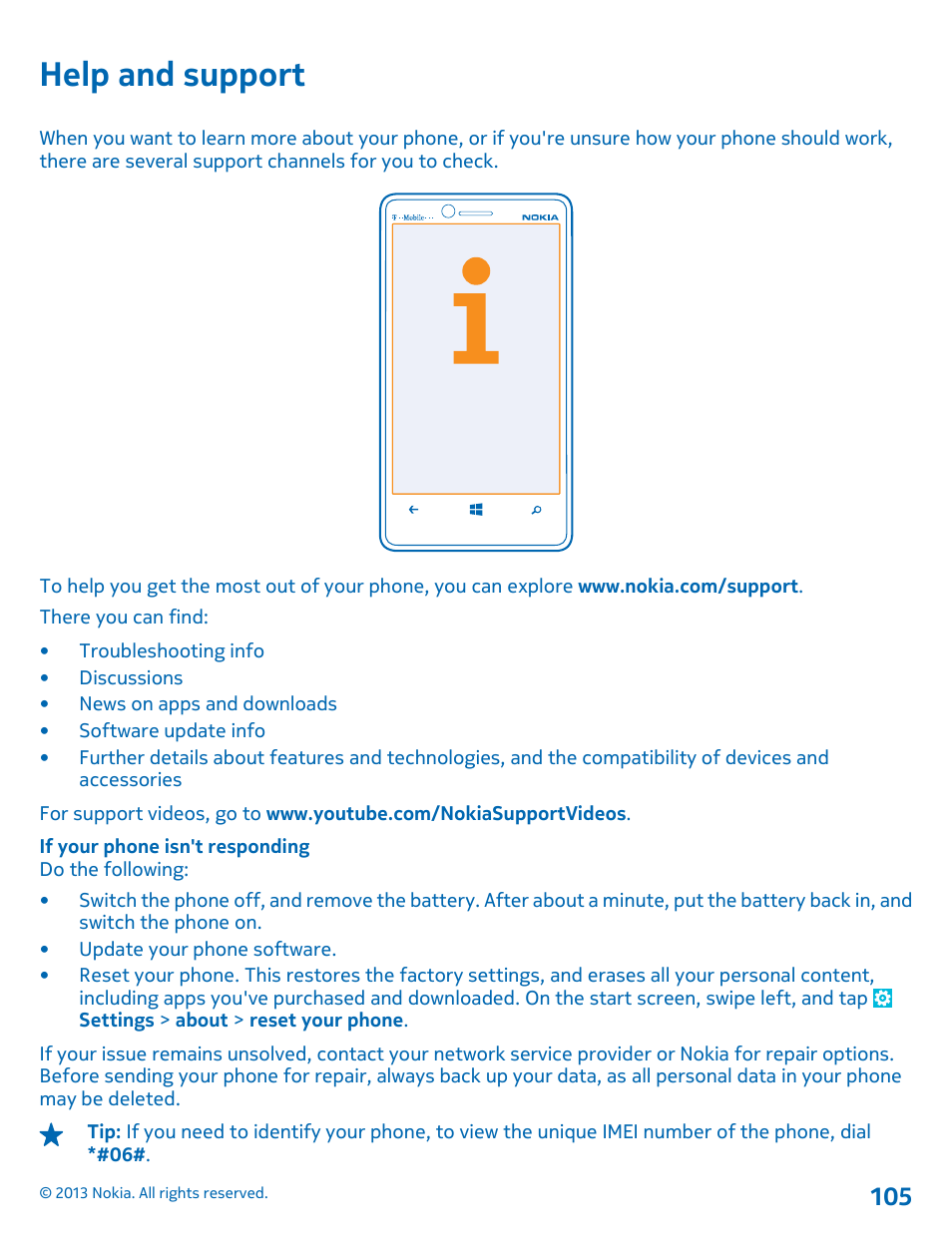 Help and support | Nokia Lumia 810 User Manual | Page 105 / 116
