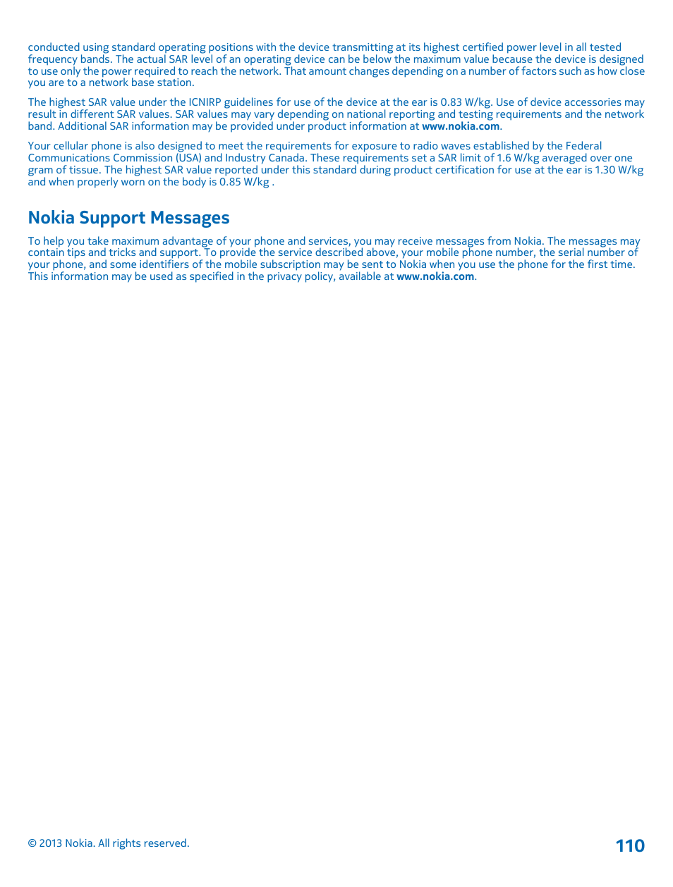 Nokia support messages | Nokia Lumia 810 User Manual | Page 110 / 116