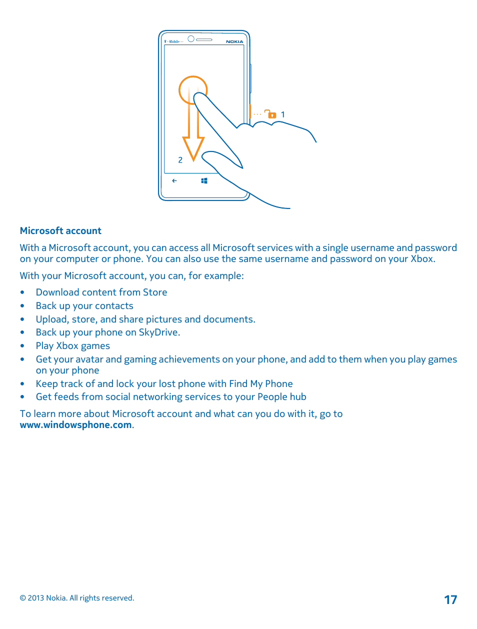 Microsoft account | Nokia Lumia 810 User Manual | Page 17 / 116