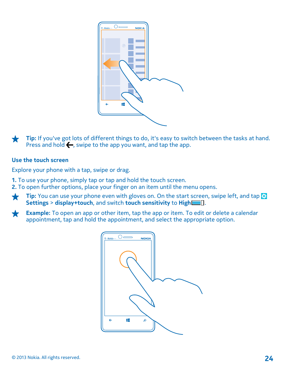 Use the touch screen | Nokia Lumia 810 User Manual | Page 24 / 116