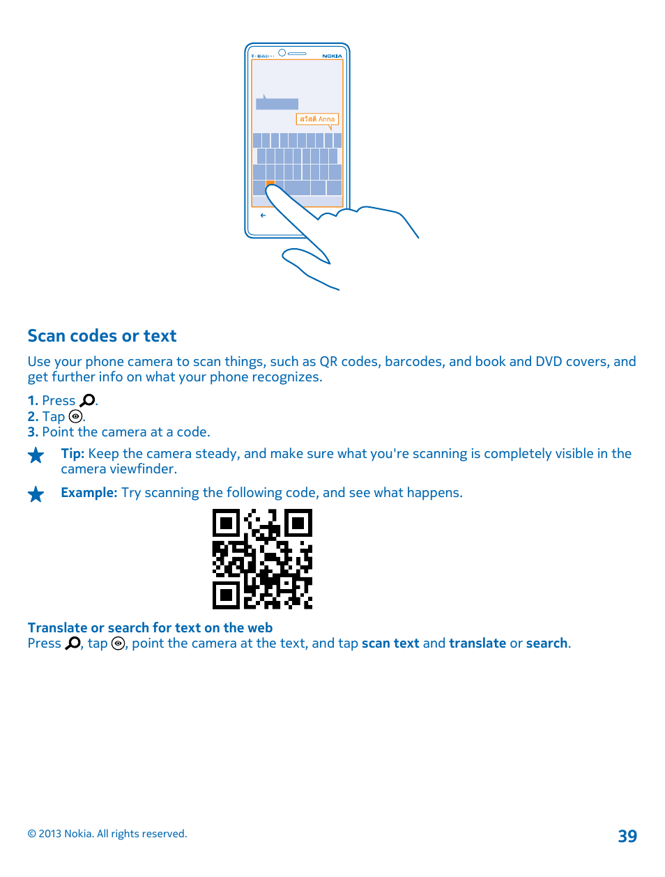 Scan codes or text | Nokia Lumia 810 User Manual | Page 39 / 116
