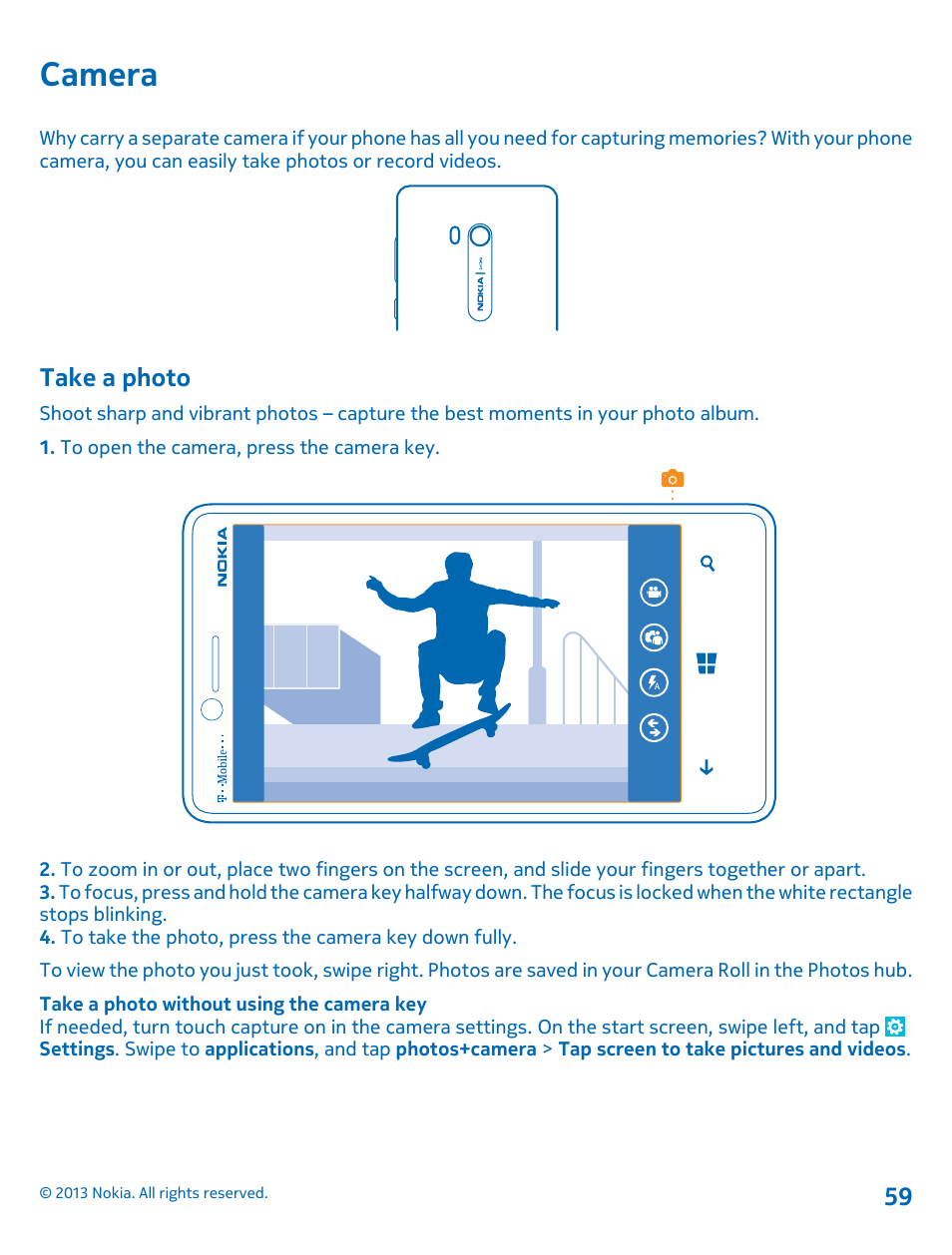 Camera, Take a photo, Camera 59 take a photo | Nokia Lumia 810 User Manual | Page 59 / 116