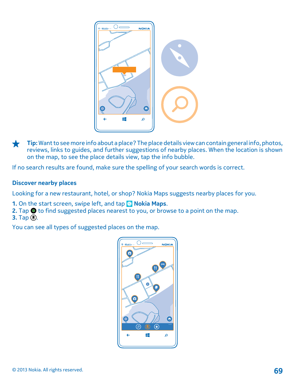 Discover nearby places | Nokia Lumia 810 User Manual | Page 69 / 116