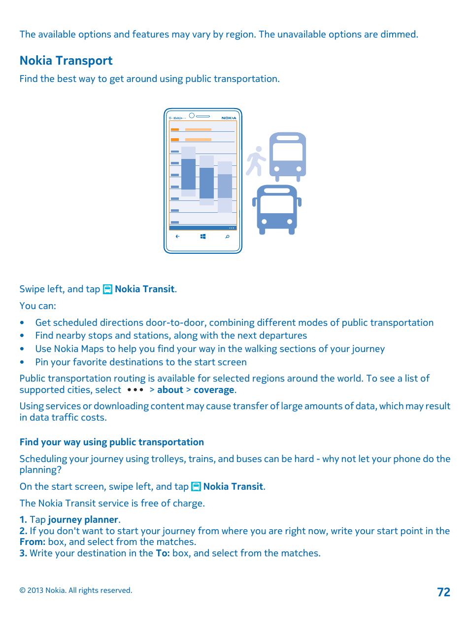 Nokia transport, Find your way using public transportation | Nokia Lumia 810 User Manual | Page 72 / 116