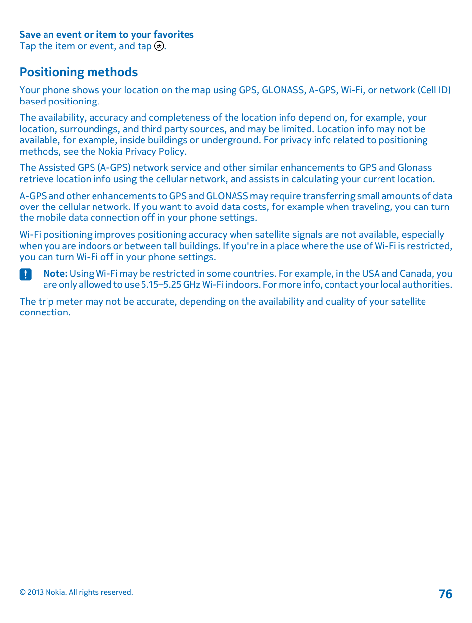 Positioning methods | Nokia Lumia 810 User Manual | Page 76 / 116