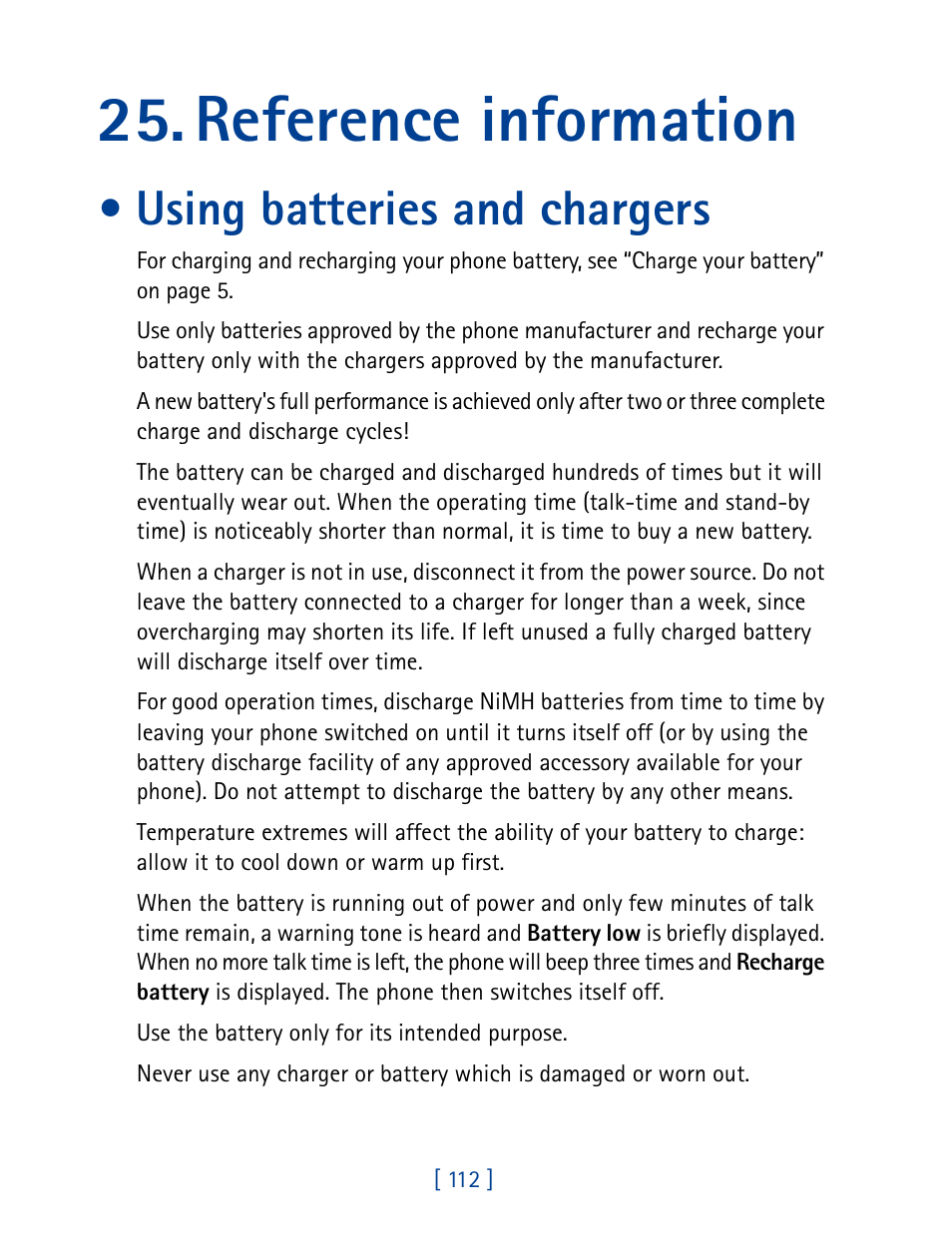 Reference information, Using batteries and chargers | Nokia 7160 User Manual | Page 123 / 141