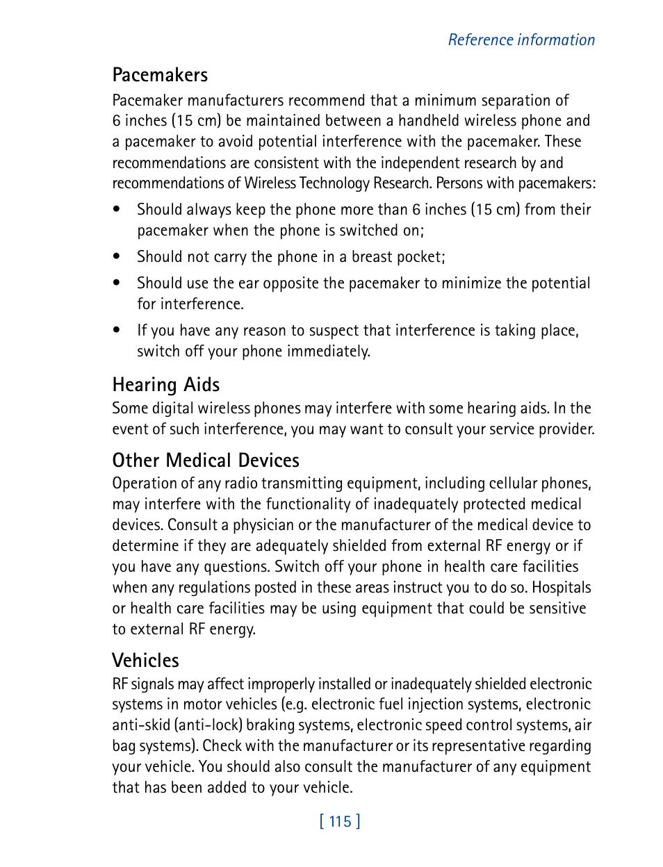 Pacemakers, Hearing aids, Other medical devices | Vehicles | Nokia 7160 User Manual | Page 126 / 141