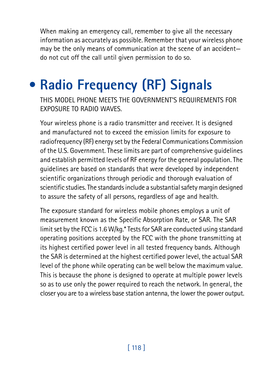 Radio frequency (rf) signals | Nokia 7160 User Manual | Page 129 / 141