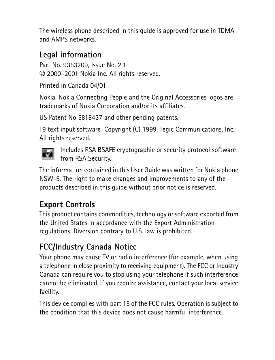 Legal information, Export controls, Fcc/industry canada notice | Nokia 7160 User Manual | Page 3 / 141