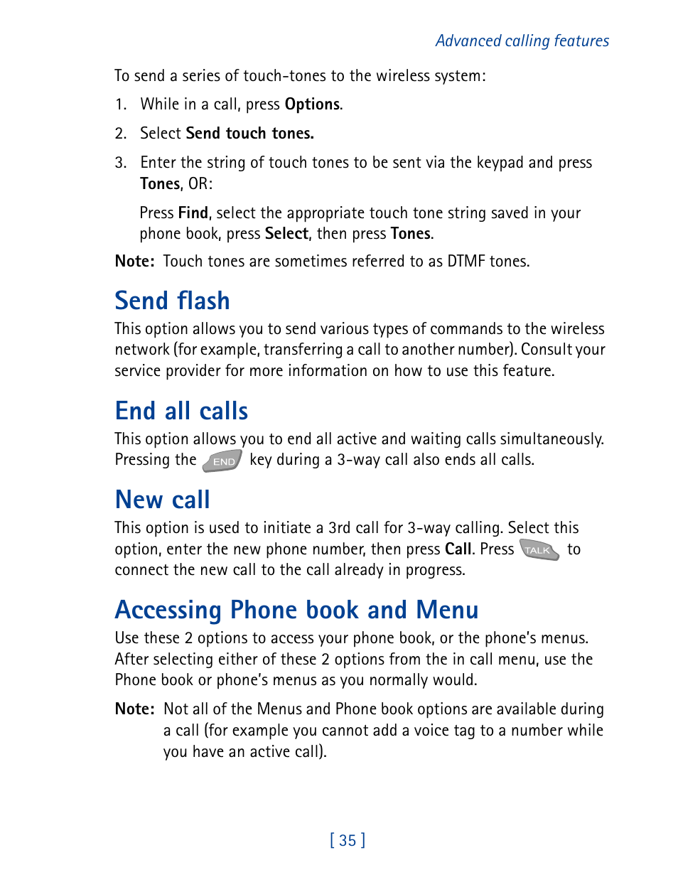 Send flash, End all calls, New call | Accessing phone book and menu | Nokia 7160 User Manual | Page 46 / 141