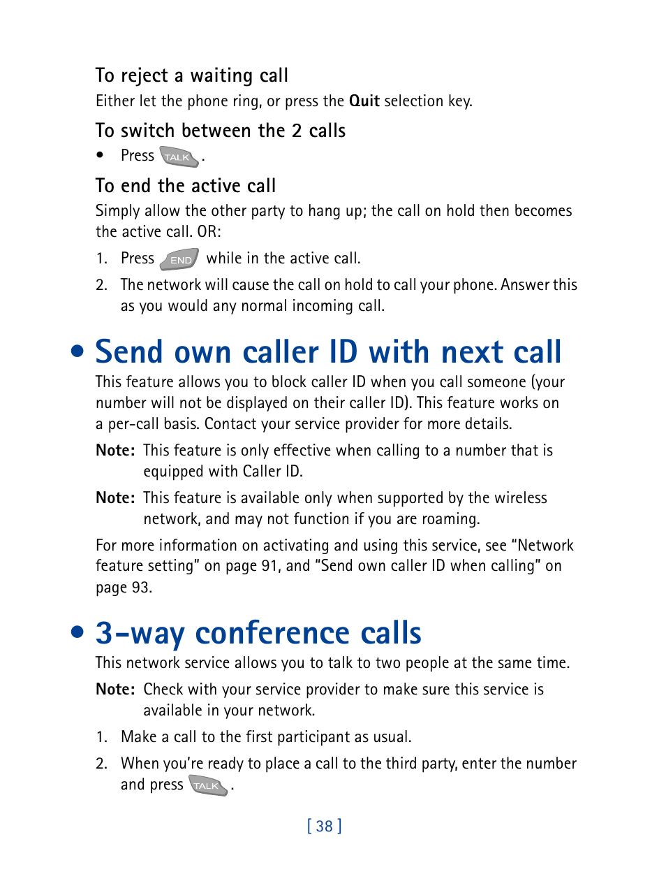 Send own caller id with next call, Way conference calls | Nokia 7160 User Manual | Page 49 / 141