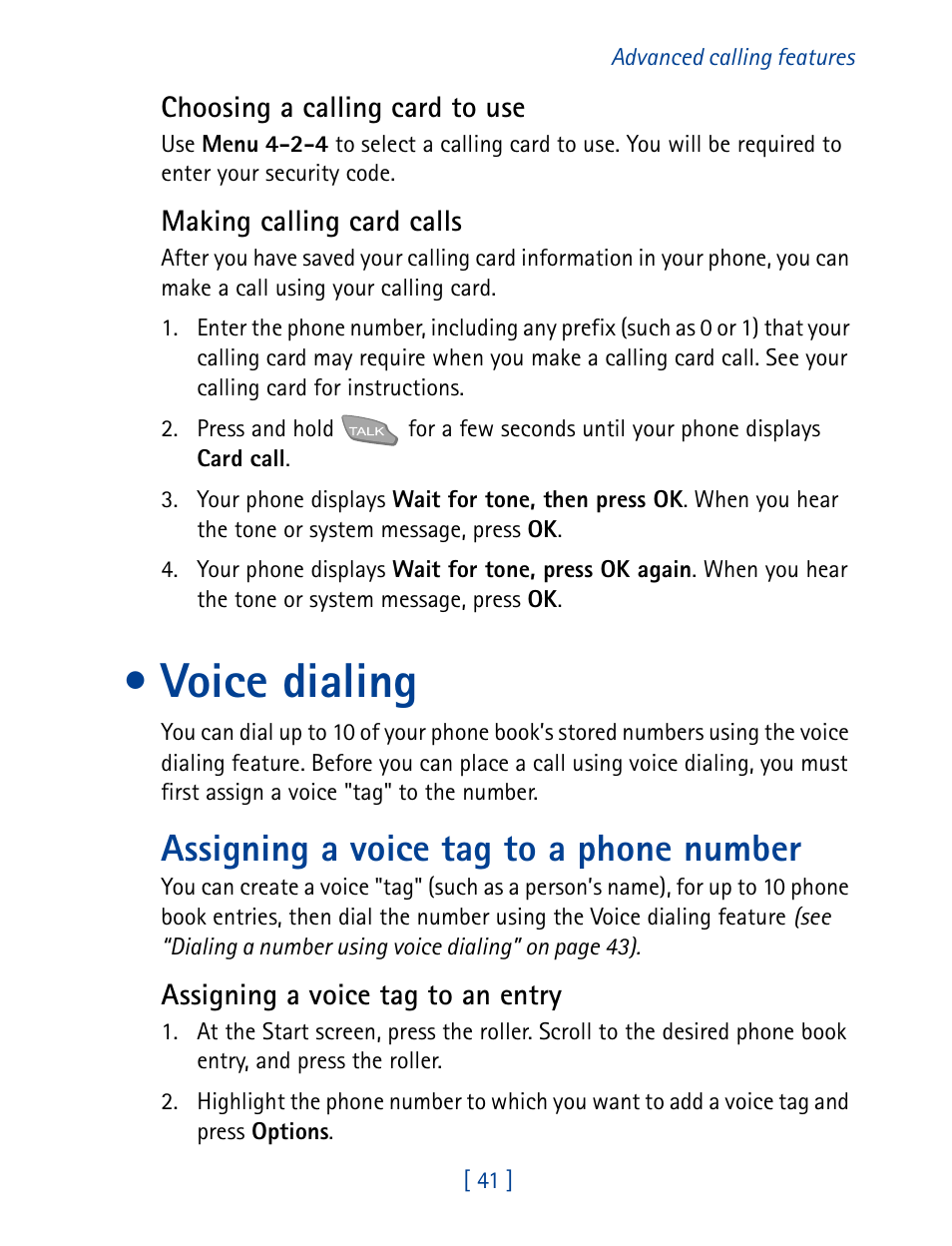 Voice dialing, Assigning a voice tag to a phone number | Nokia 7160 User Manual | Page 52 / 141