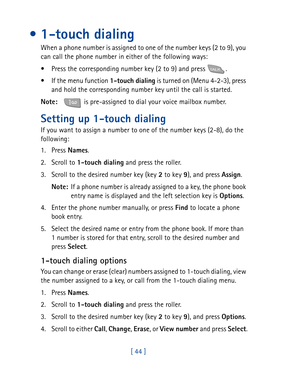 1touch dialing, Setting up 1-touch dialing, Touch dialing | Nokia 7160 User Manual | Page 55 / 141