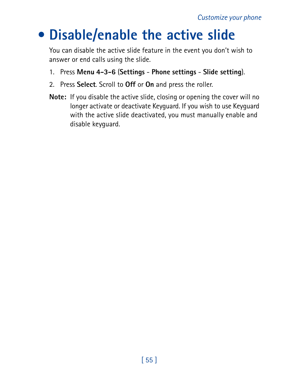 Disable/enable the active slide | Nokia 7160 User Manual | Page 66 / 141