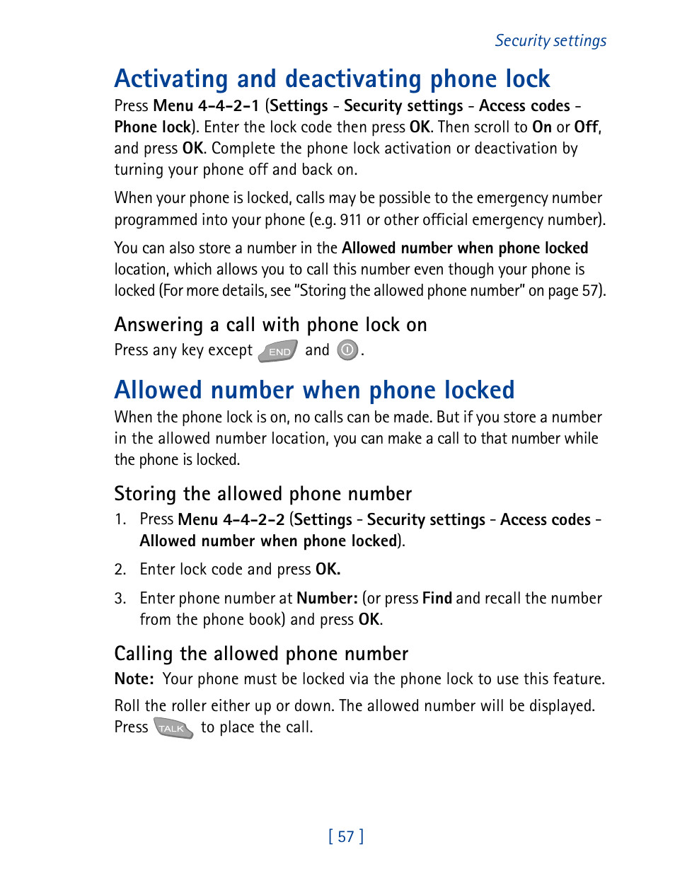 Activating and deactivating phone lock, Allowed number when phone locked | Nokia 7160 User Manual | Page 68 / 141