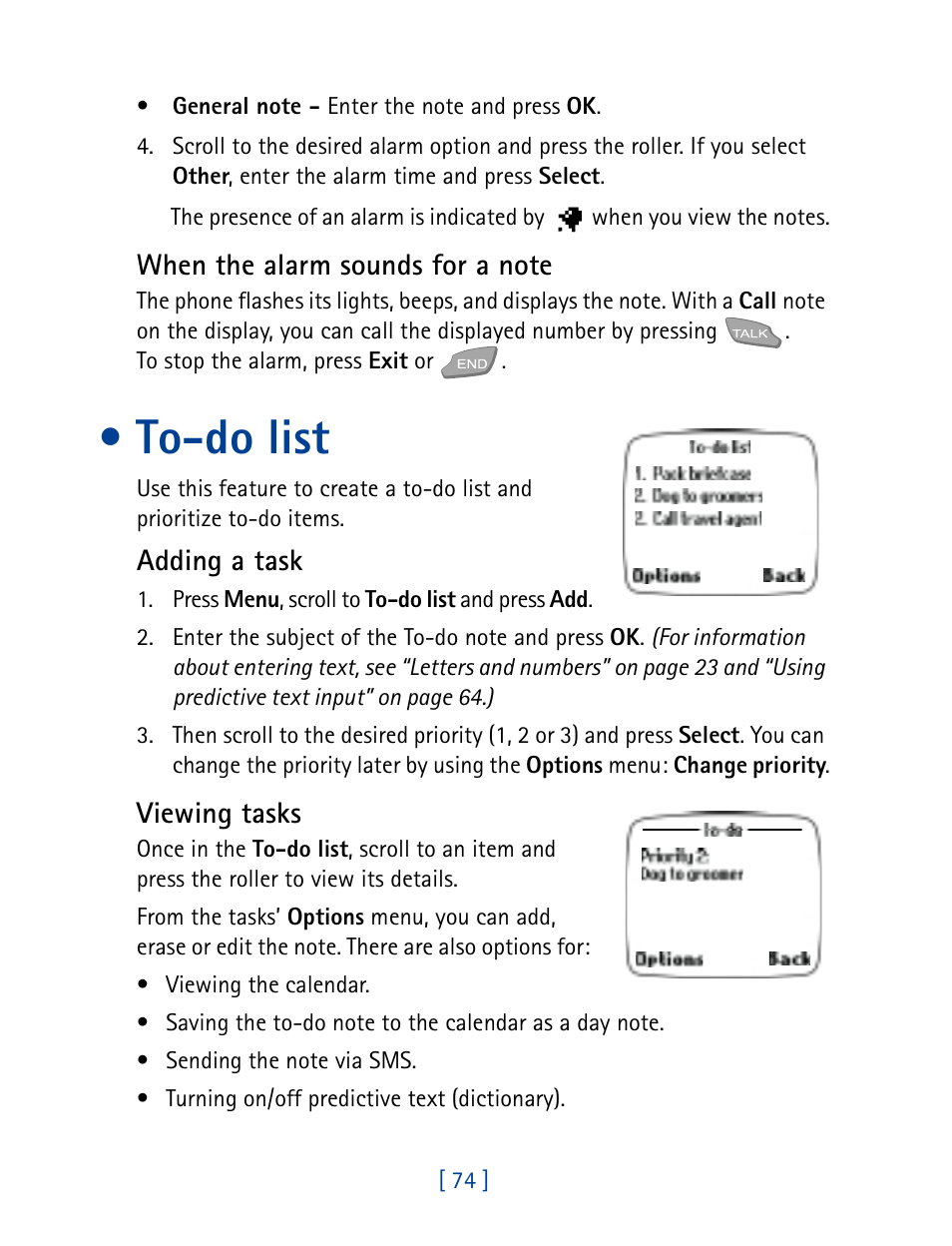 Todo list, To-do list, Adding a task | Viewing tasks | Nokia 7160 User Manual | Page 85 / 141