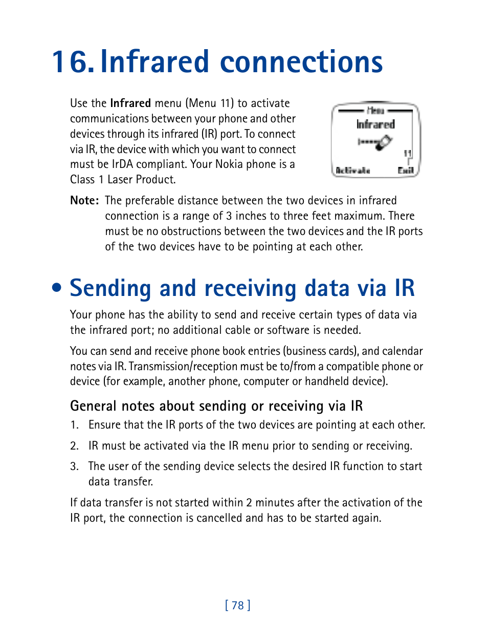 Infrared connections, Sending and receiving data via ir | Nokia 7160 User Manual | Page 89 / 141