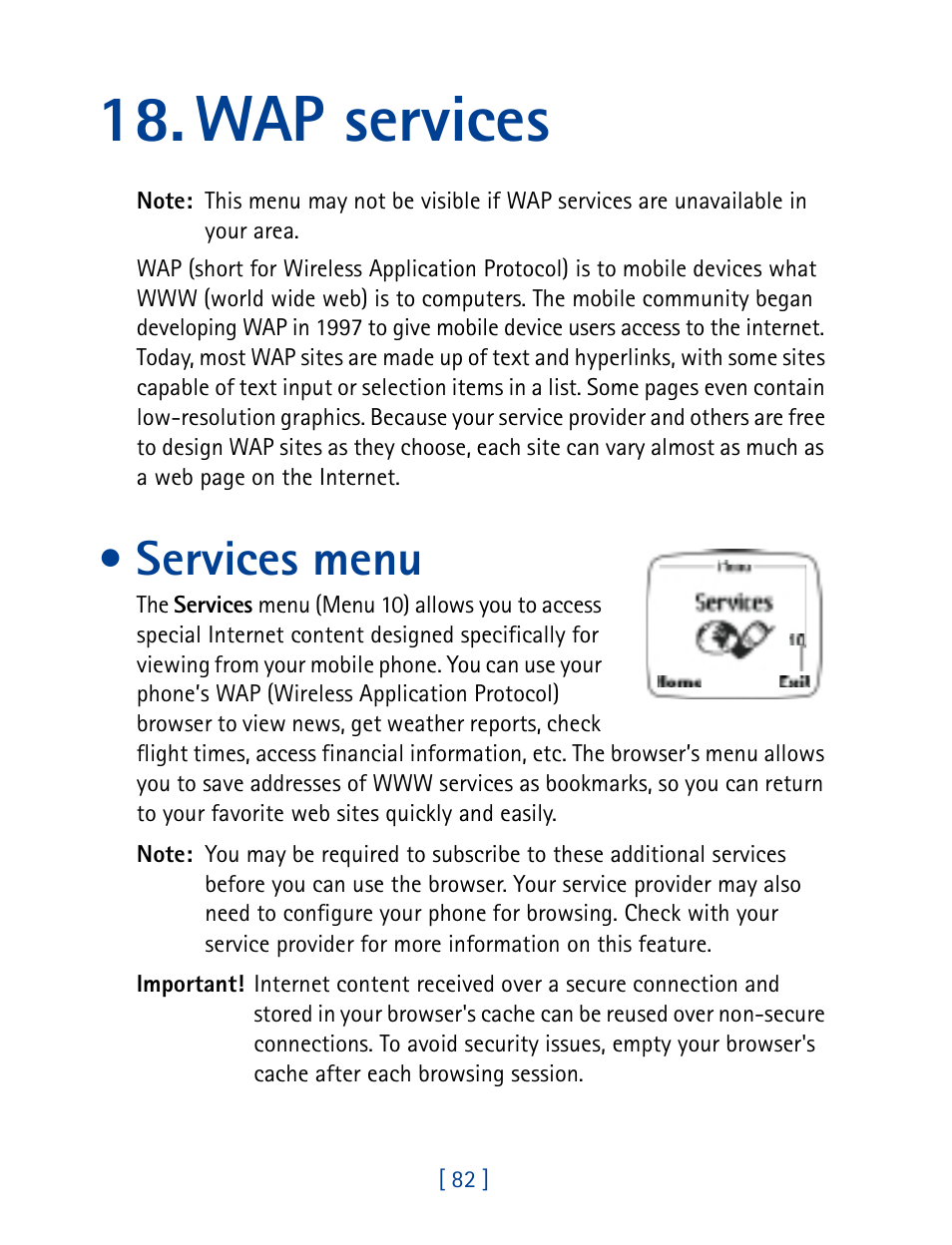 Wap services, Services menu | Nokia 7160 User Manual | Page 93 / 141